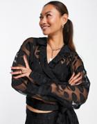 Asos Design Soft Tie Front Shirt In Satin Jacquard Polka Dot - Part Of A Set-black