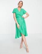 Style Cheat Wrap Midi Dress In Vibrant Green
