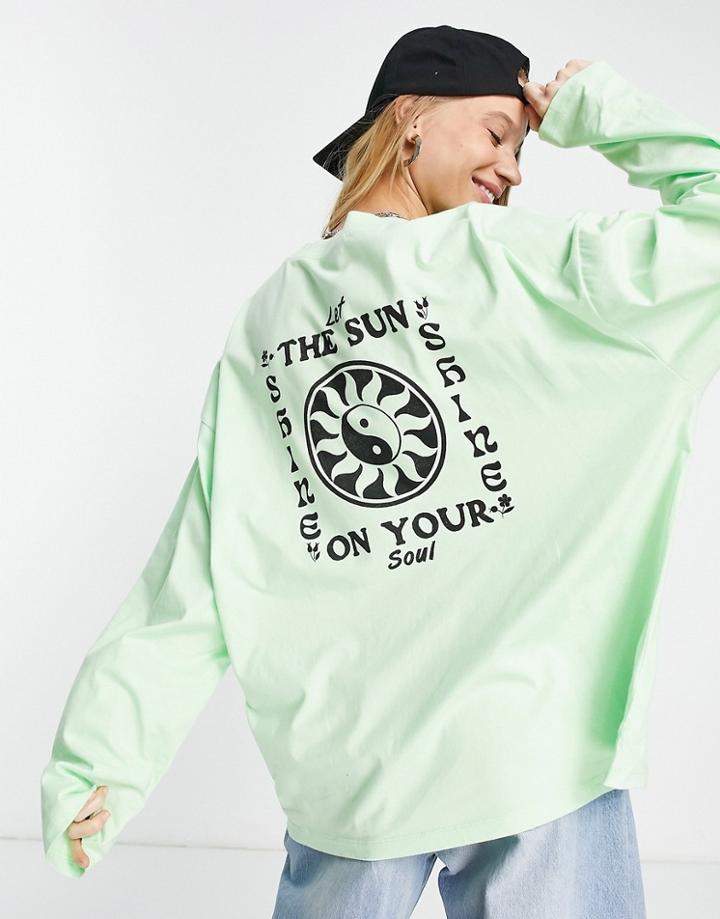 Topshop Smile Long Sleeve Skater Tee In Green