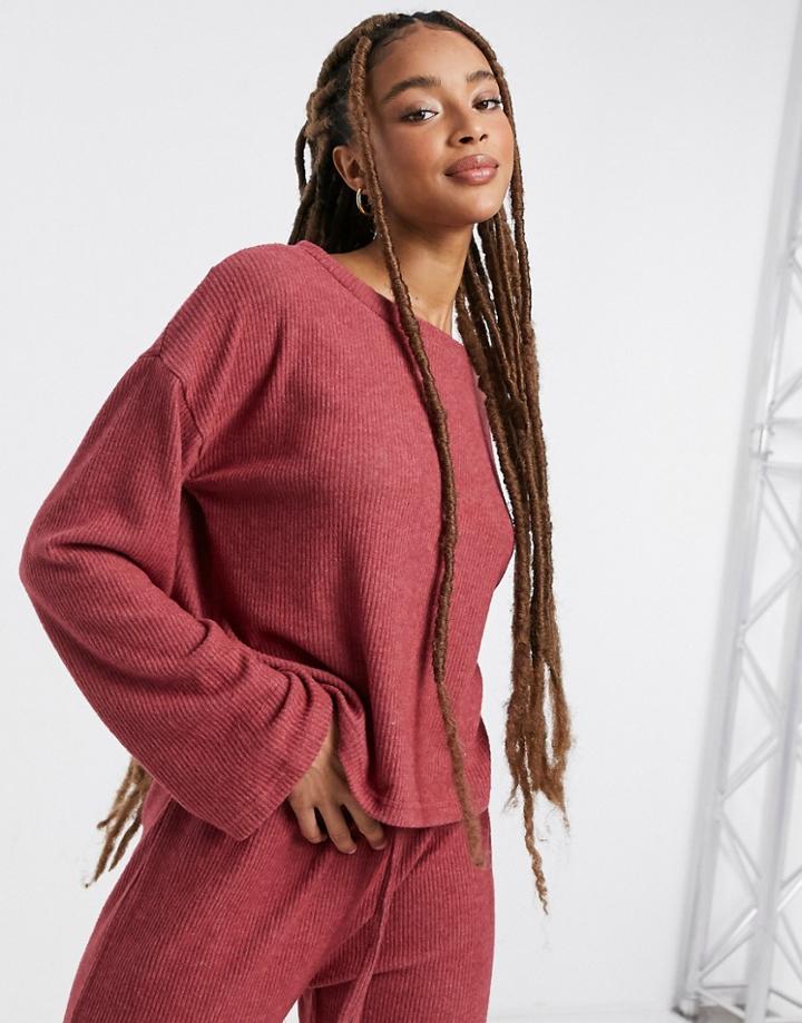 New Look Soft Ribbed Off-the-shoulder Lounge Set Top In Pink