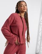 New Look Soft Ribbed Off-the-shoulder Lounge Set Top In Pink
