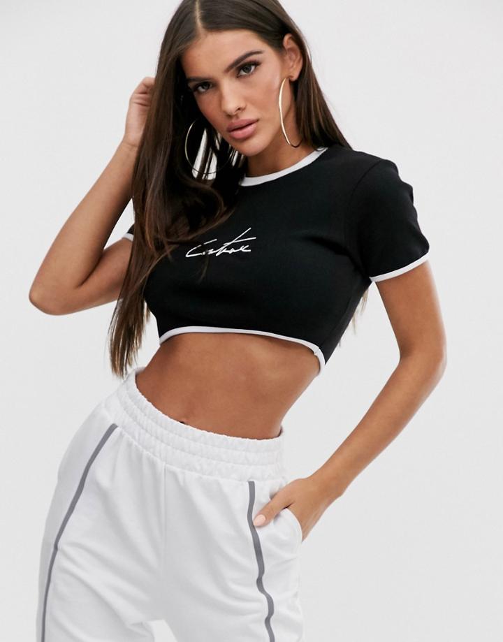 The Couture Club Cropped Motif Tee In Black - Black