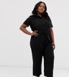 Asos Design Curve Shirt Jumpsuit With Tie Waist-black