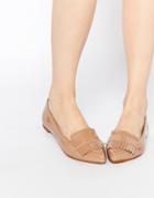 Dune Gersey Patent Fringed Flat Shoes - Tan