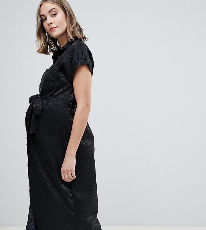 New Look Maternity Animal Midi Shirt Dress In Black - Black