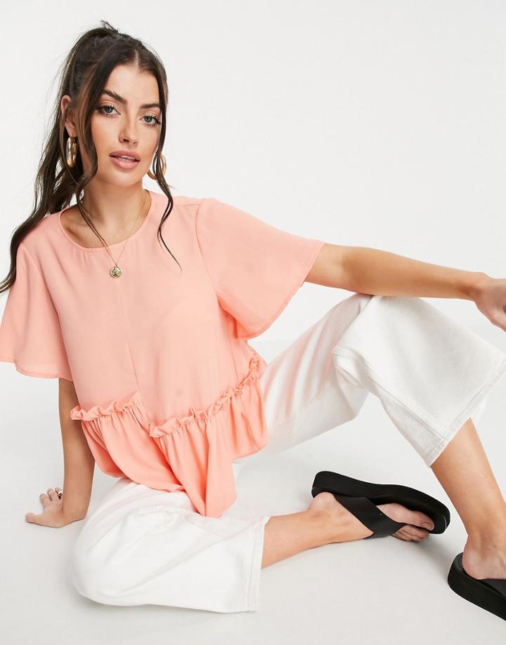 Asos Design Smock Top With Asymmetric Hem In Coral-orange