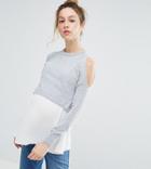 Asos Maternity Nursing Double Layer Sweater With Woven Hem - Gray