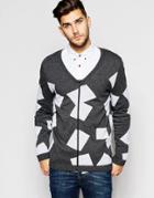 Asos Zip Through Cardigan With Square Design - Gray