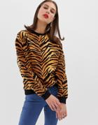 Asos Design Sweatshirt In All Over Animal Tiger Print-multi