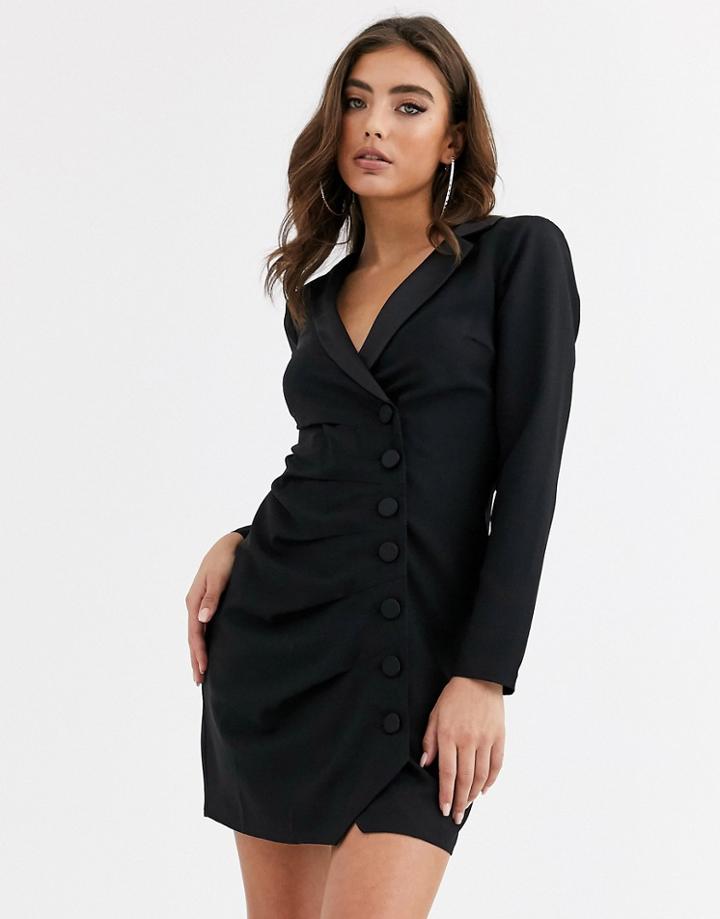 Asos Design Button Through Ruched Tux Mini Dress