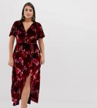 Asos Design Curve Velvet Floral Maxi Dress With Tassel Belt - Multi