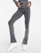 Asos Design Flare Pants In Rib In Washed Black - Part Of A Set