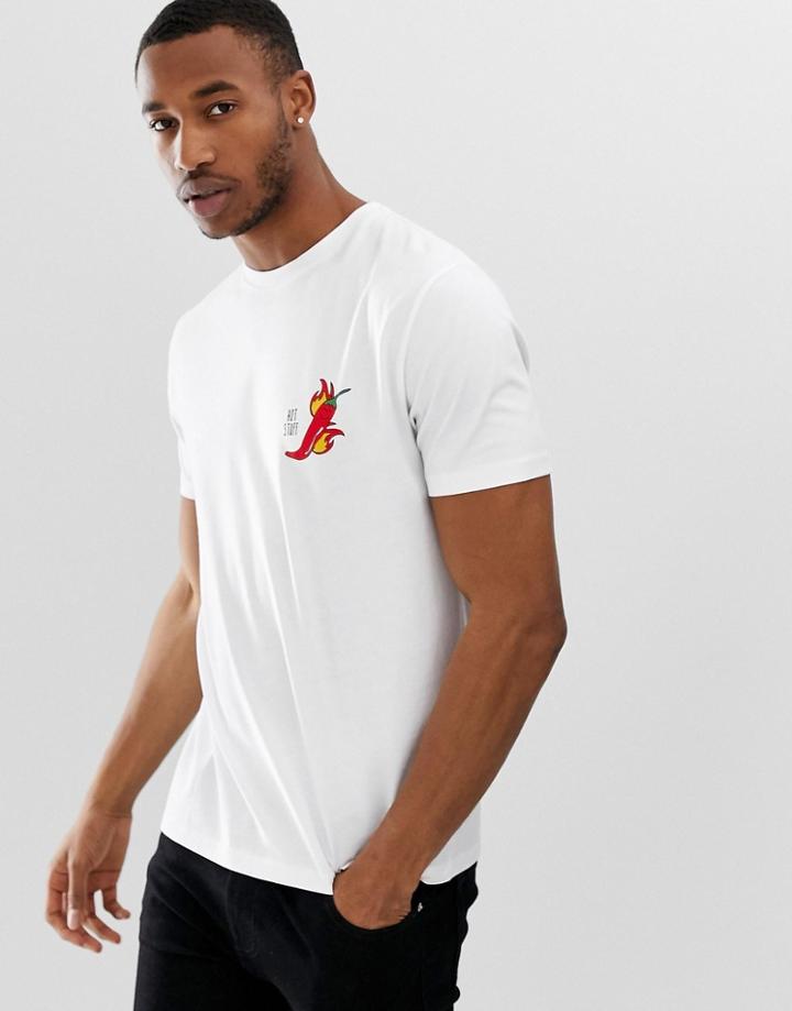 Asos Design Valentines T-shirt With Hot Stuff Chilli Print - White