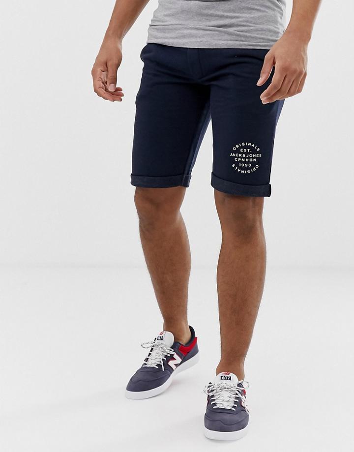 Jack & Jones Originals Badge Logo Jersey Shorts In Navy - Navy
