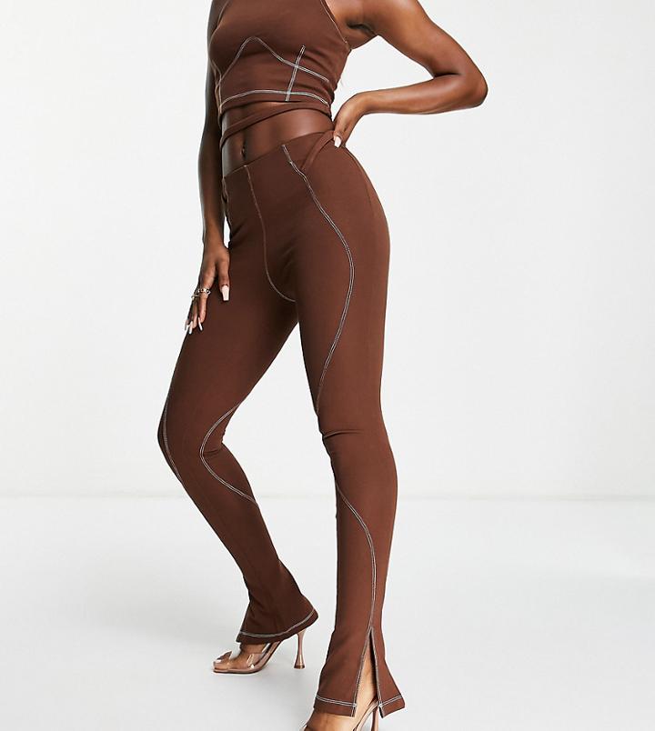 Asyou Tie Detail Seamed Legging With Split Hem In Brown - Part Of A Set-black