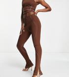 Asyou Tie Detail Seamed Legging With Split Hem In Brown - Part Of A Set-black