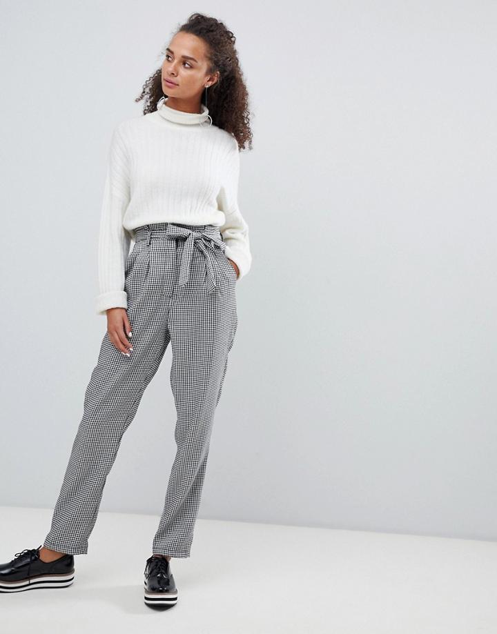 Parisian Slim Leg Check Pants With Self Tie Belt-gray