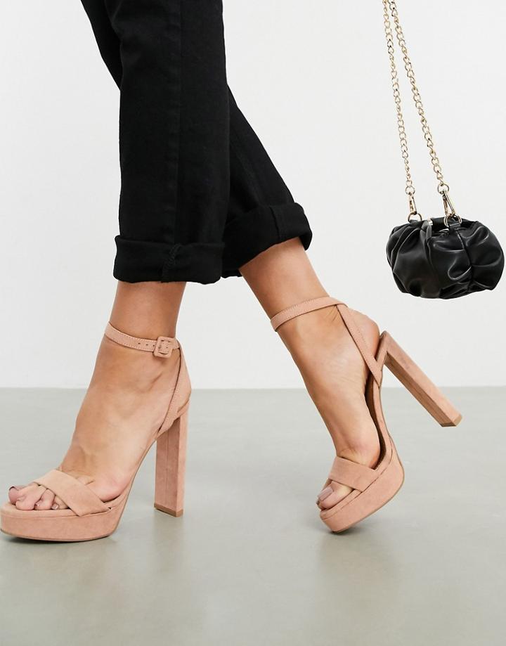 Asos Design Natasha Platform Barely There Heeled Sandals In Beige-neutral