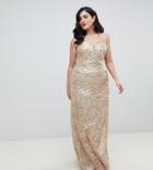 Tfnc Plus Patterned Sequin Bandeau Maxi Dress In Gold - Gold