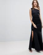 Lipsy One Shoulder Maxi Dress With Ruffle Detail - Black