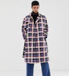 Collusion Trench Coat In Blue And Tan Check-brown