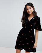 New Look Velvet Embroidered Tea Dress - Black