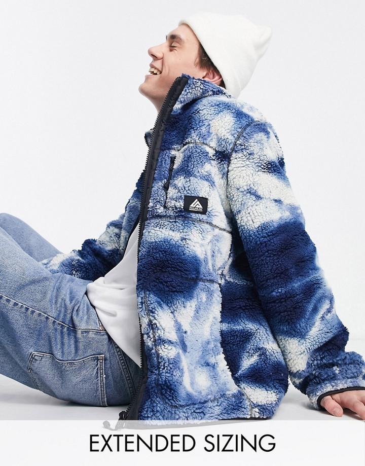 Asos Design Walker Jacket In Tie Dye Sherpa With Branding-blue