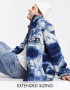 Asos Design Walker Jacket In Tie Dye Sherpa With Branding-blue