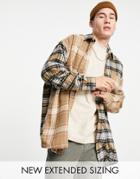 Asos Design Extreme Oversized Check Shirt In Brown Color Block