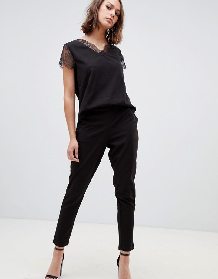 Ichi Lace Trim Jumpsuit - Black