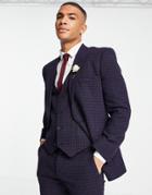 Asos Design Wedding Super Skinny Wool Mix Suit Jacket With Navy Grid Check
