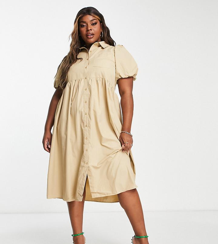 Influence Plus Cotton Poplin Midi Dress In Camel-brown