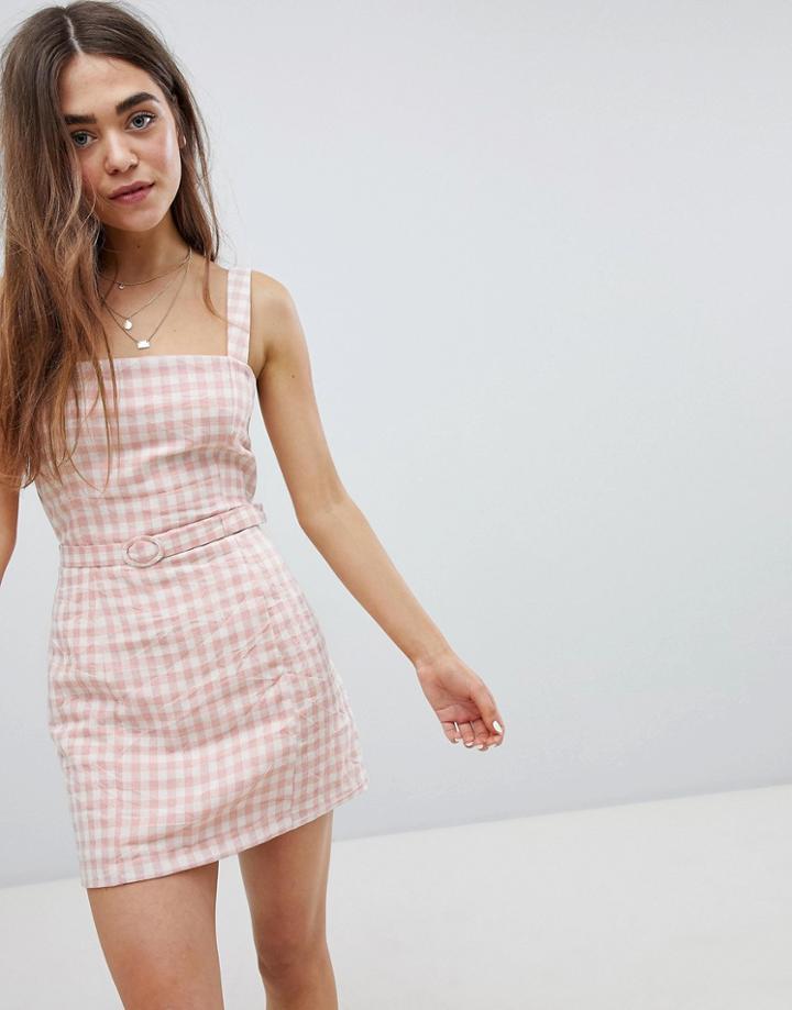 Nobody's Child Gingham Cami Dress With Waist Belt-pink