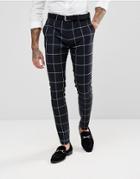 Asos Super Skinny Suit Pants In Navy With White Windowpane Check - Navy