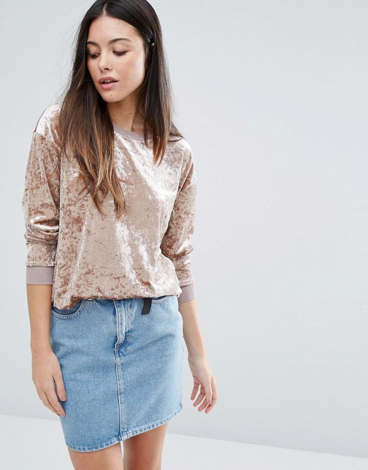 Warehouse Crushed Velvet Sweater - Brown