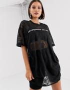 Criminal Damage Lace T-shirt Dress With Reflective Logo - Black