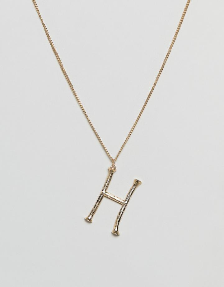 Designb London Gold H Initial Textured Pendant Necklace - Gold