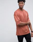 Asos Oversized Longline T-shirt In Heavyweight Fabric In Red - Red