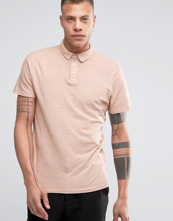 Selected Slim Fit Slub Jersey Polo Shirt With Overdye - Pink