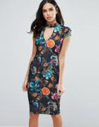 Jessica Wright Choker Neck Printed Midi Dress - Black