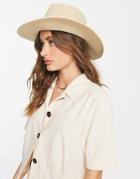 Asos Design Straw Fedora Hat With Black Band And Size Adjuster In Natural-brown