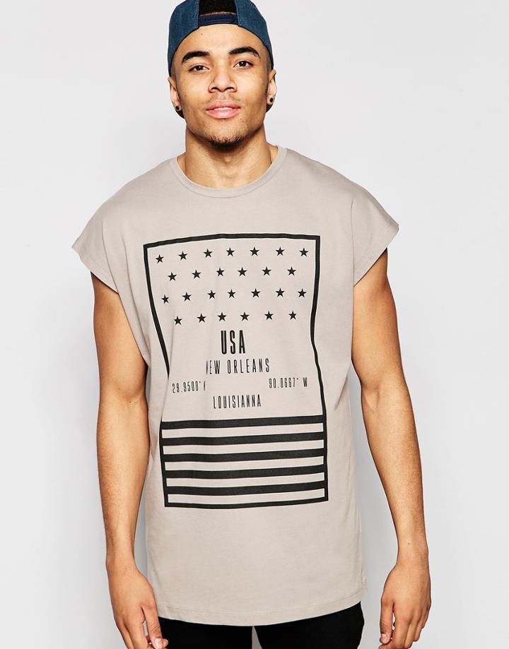 Asos Oversized Sleeveless T-shirt With Boxed Star Print - Satellite