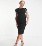 Closet London Maternity Puff Shoulder Pencil Dress With Bodice Detail In Black