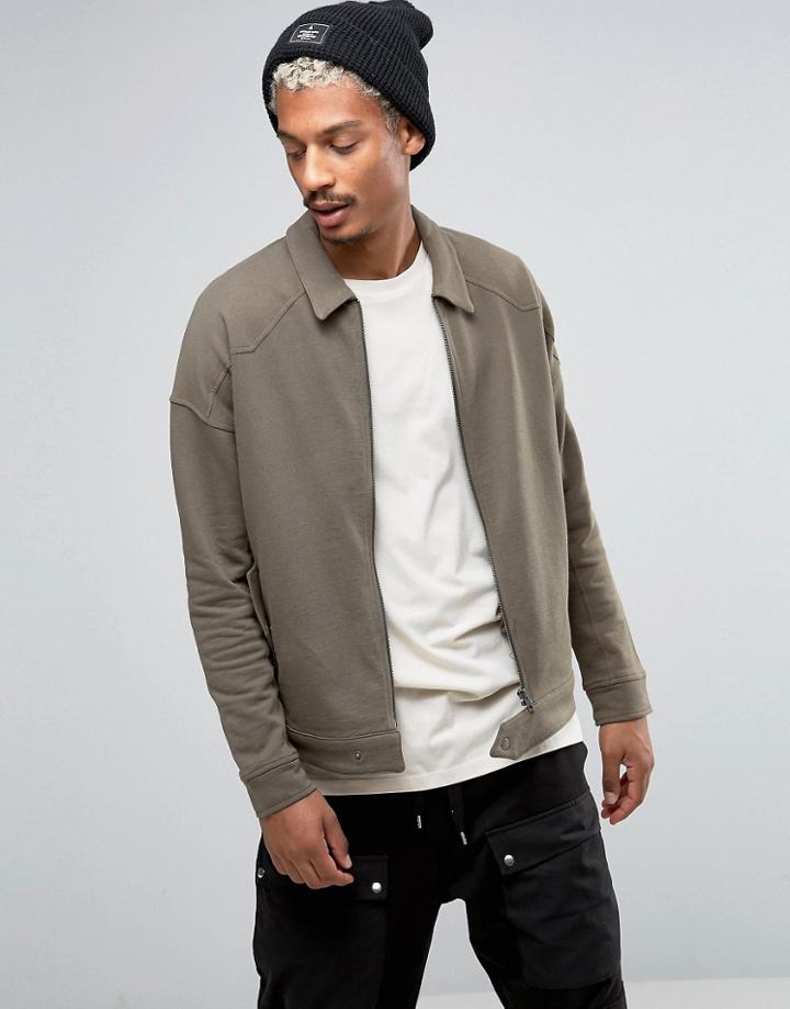 Asos Oversized Jersey Harrington Jacket With Cut And Sew Detail In Khaki - Green