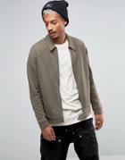 Asos Oversized Jersey Harrington Jacket With Cut And Sew Detail In Khaki - Green