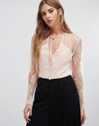 Fashion Union Lace Top With Choker Neck Tie - Pink