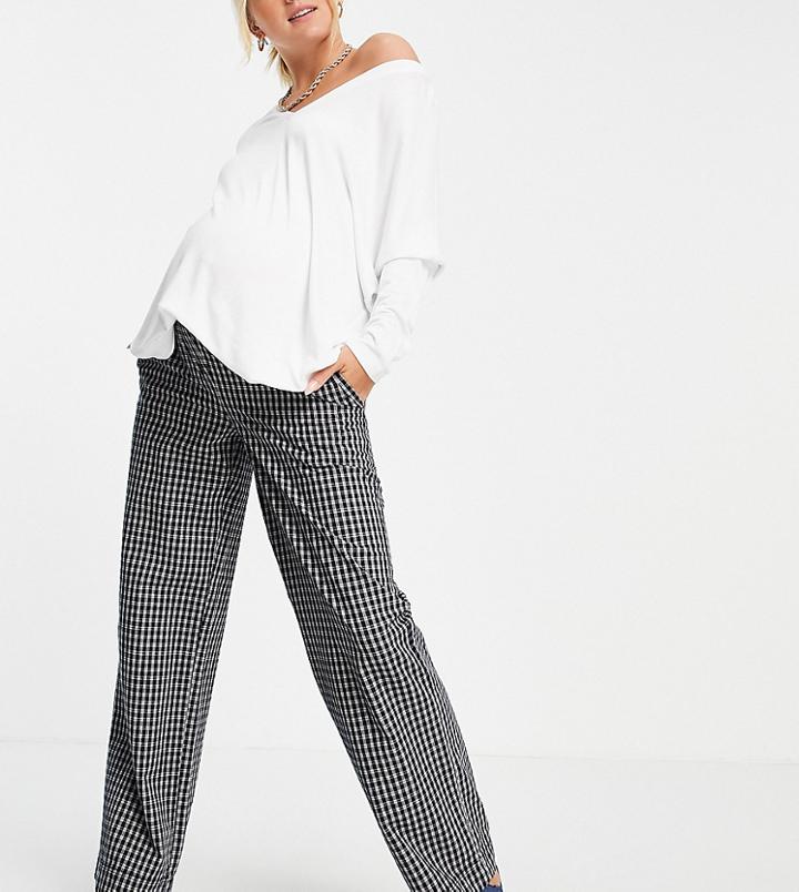 Asos Design Maternity Pull On Pant In Navy Check-multi