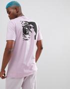 Asos Design Longline T-shirt With Rose Back Print - Purple