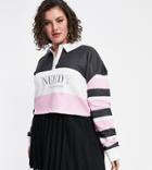 Skinnydip Curve Cropped Rugby Shirt In Color Block Stripe With 'needy' Embroidery-pink