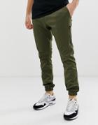 Religion Tapered Fit Sweatpants In Khaki With Cuff Hem-green